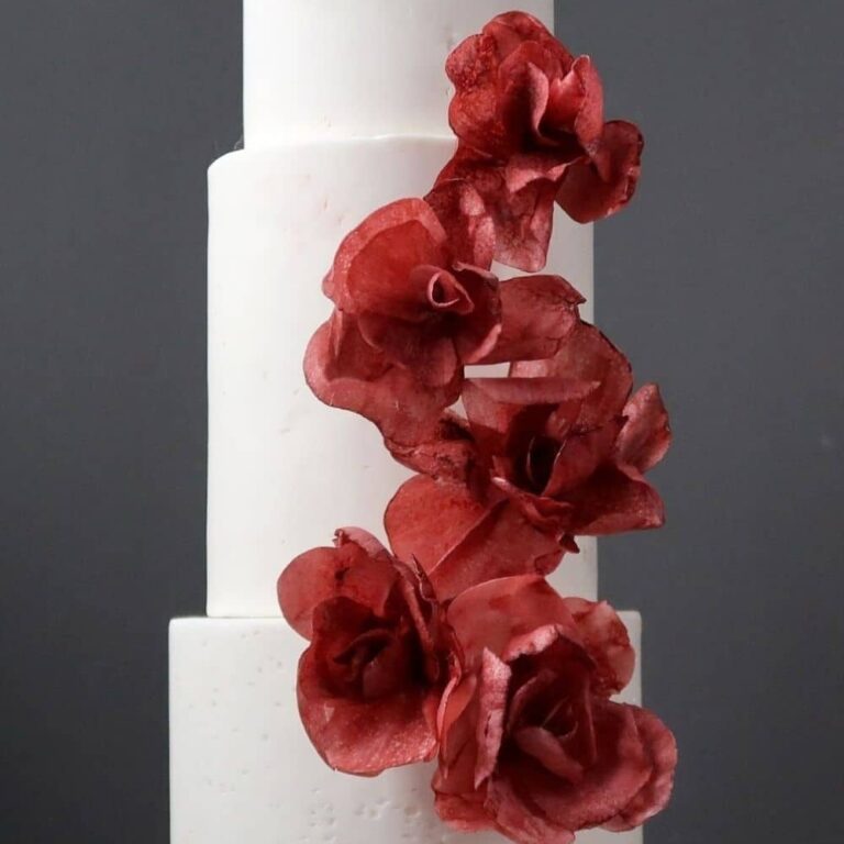 Maroon Wafer Paper Flowers Astashkina Cakes 1