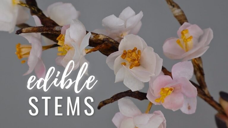 Wafer paper cherry blossom branches for a wedding cake tutorial